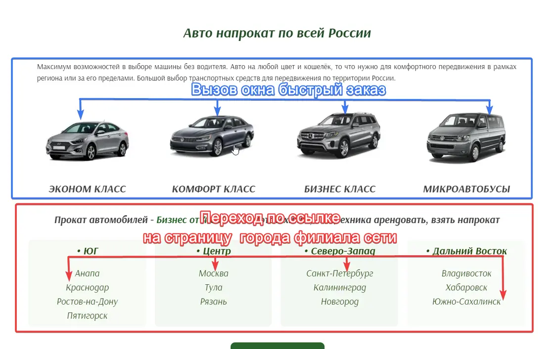 Main page in website autoprokatservice